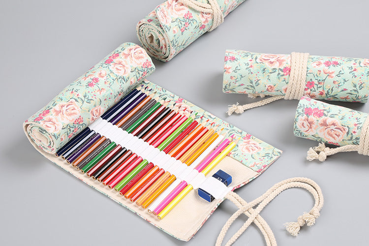 Canvas Pencil Wrap Roll Up Pen Holder Bag Storage Pouch Print with Custom Design