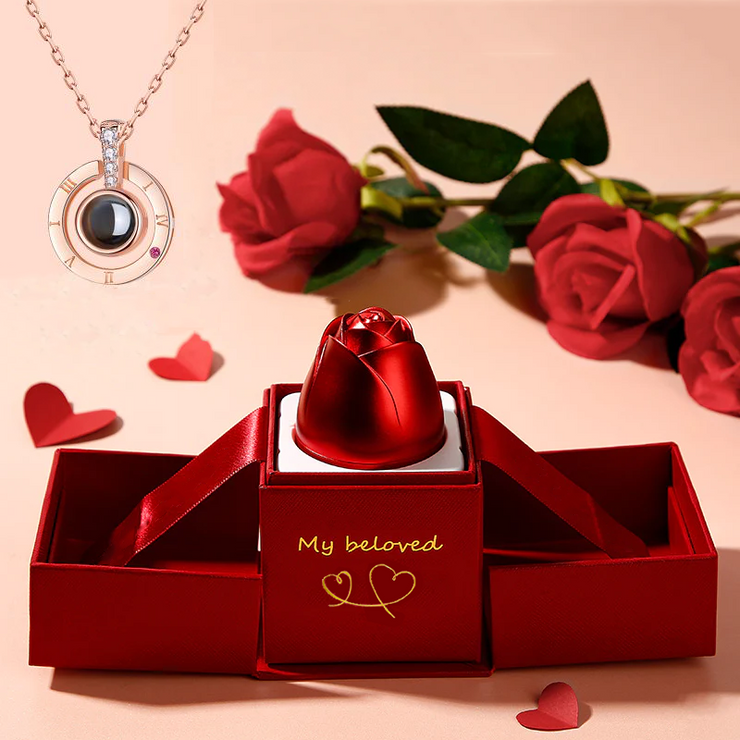 Heiße Valentinstag Geschenke Metall Rose Schmuck Geschenk-Box Halskette für Hochzeit