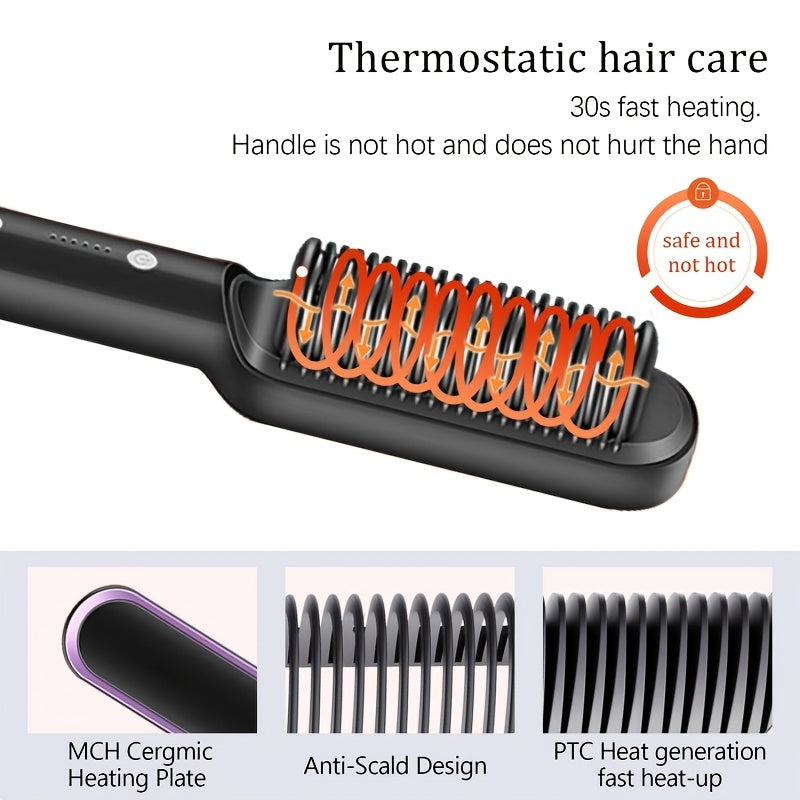 Electric 2-in-1 Hair Straightening Brush, Hot Comb Setting, Heat Styling Curler, Anti-scalding Comb, 2-in-1 Styling Tool for Long-lasting Curls and Straight Hair