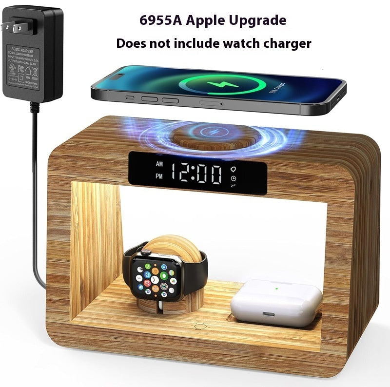 Multifunction ale Bamboo Table lamp Alarm clock Wireless charger