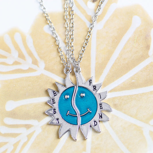 Female Student Korean Style Simple Good Friend Girlfriends Series Two-person Pendant Cute Sun Flower Necklace