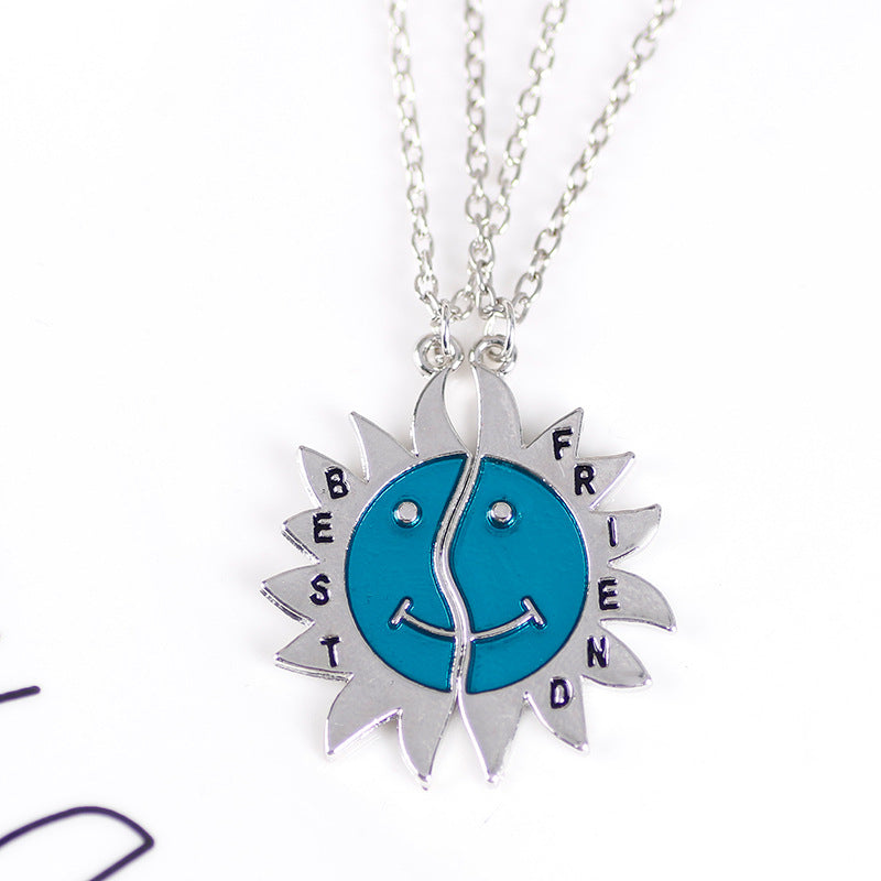 Female Student Korean Style Simple Good Friend Girlfriends Series Two-person Pendant Cute Sun Flower Necklace