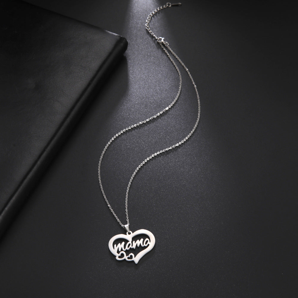 Hollow Heart Mama Letter Pattern Stainless Steel Necklace