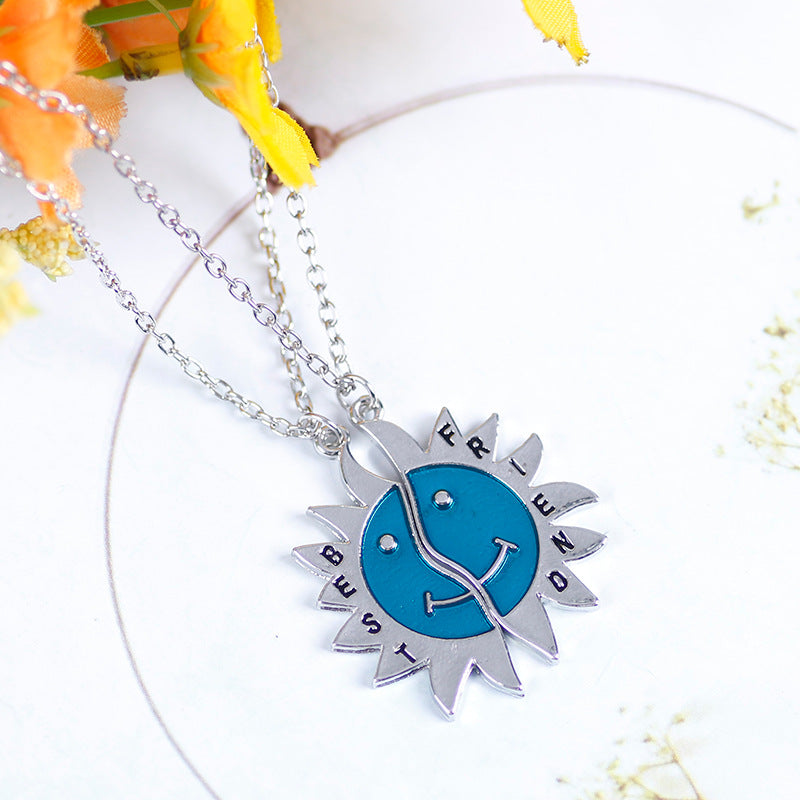 Female Student Korean Style Simple Good Friend Girlfriends Series Two-person Pendant Cute Sun Flower Necklace