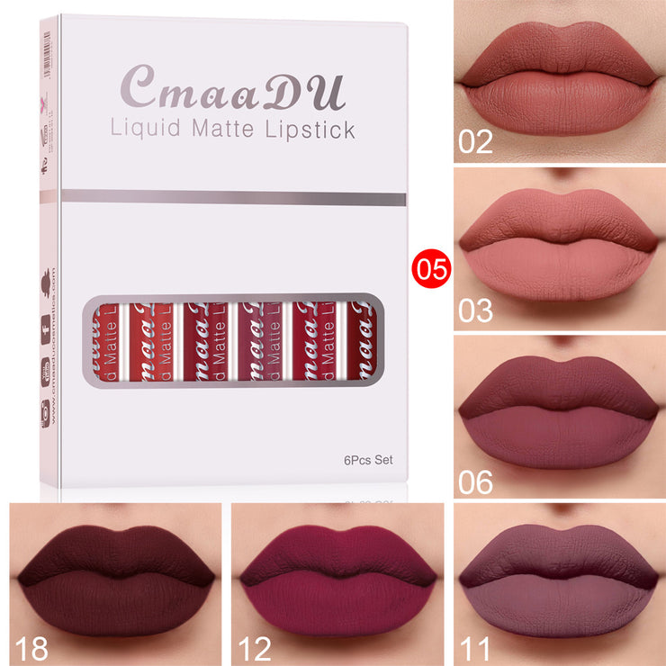 Matte Antihaft-Cup-Lippenstifte, wasserfest, lang anhaltender Lipgloss, 6 Stück