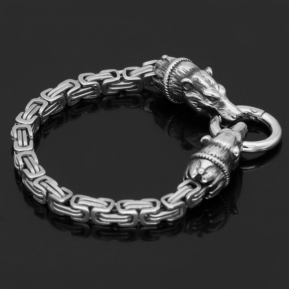 Handmade Men's Stainless Titanium Steel Viking Long Bear Bracelet Back Shape Ornament