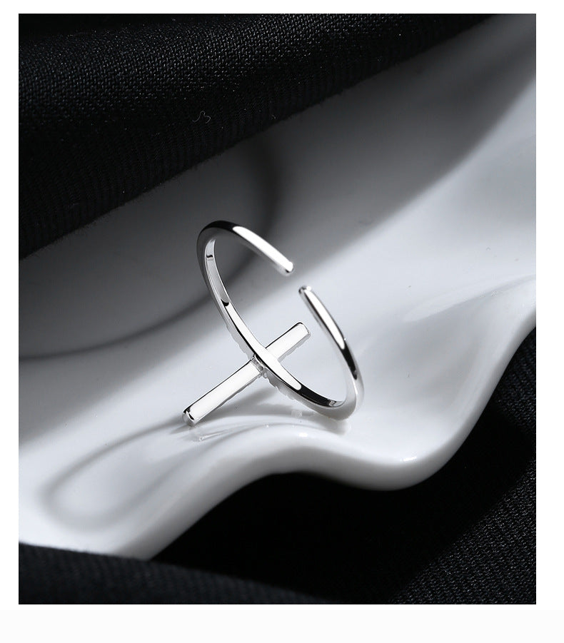 European And American Simple INS Style Cross Open Ring Female 925 Sterling Silver Niche Design