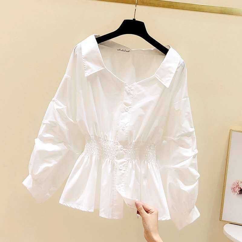 Western Style Puff Sleeve White Shirt Women's Top