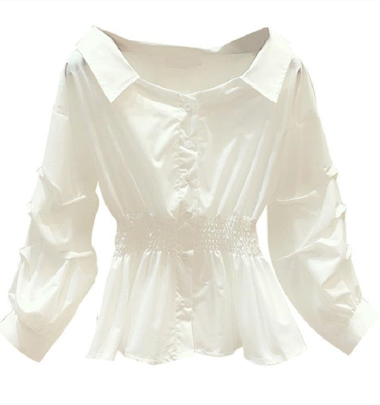 Western Style Puff Sleeve White Shirt Women's Top