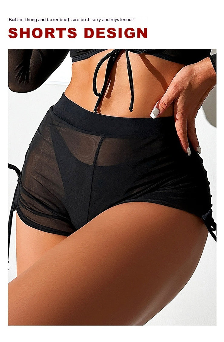 Bikini Vierteiliger schwarz Mesh