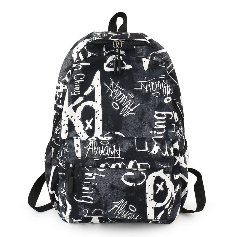 Large canvas backpack with graffiti print