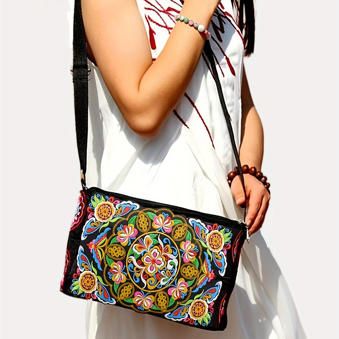 Female antique double-sided embroidery one-shoulder crossbody bag