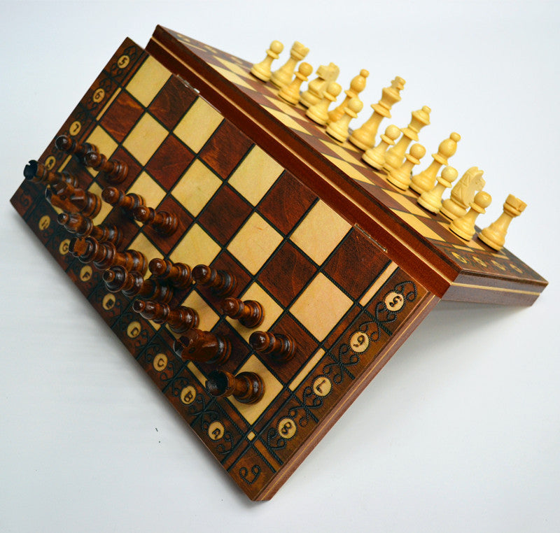 Wooden Magnetic 3 In 1 Chess Set Folding