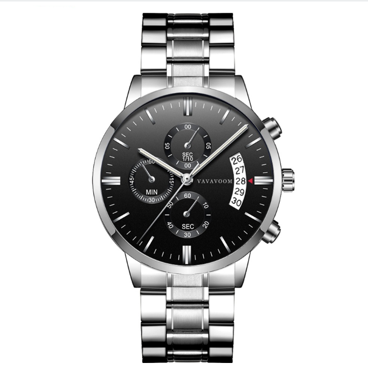 Stainless Steel Watch Calendar Quartz Watches Waterproof Black Finished