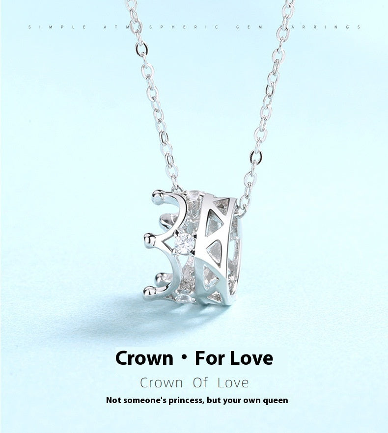 Simple Fashion Female Pendant S925 Sterling Silver Crown Necklace