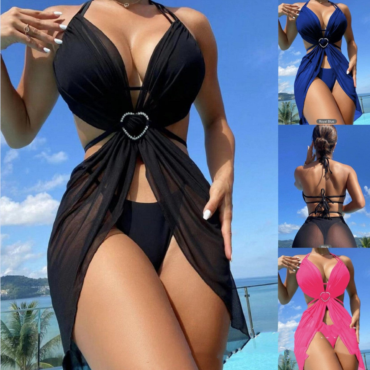 Three-piece bikini for women solid color split swimsuit