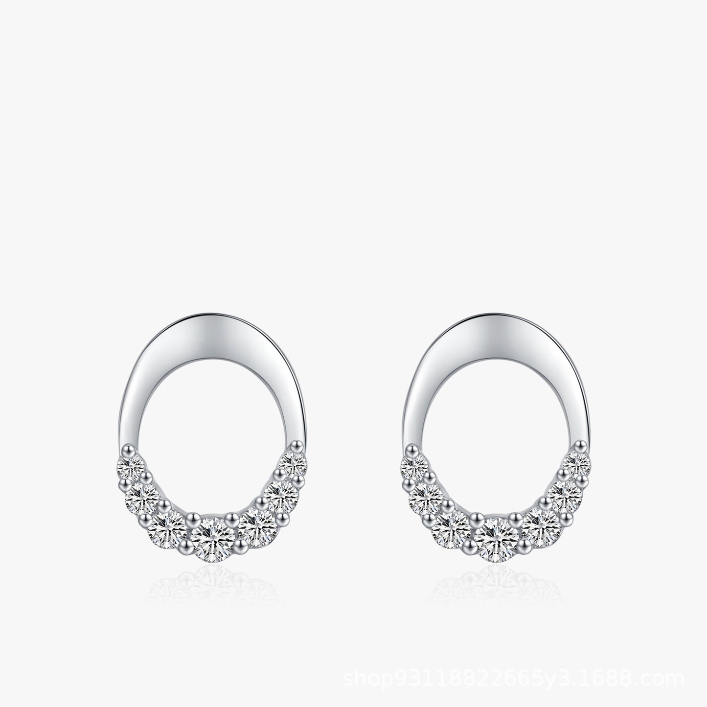 S925 Sterling Silver Oval Finely Inlaid Stud Earrings