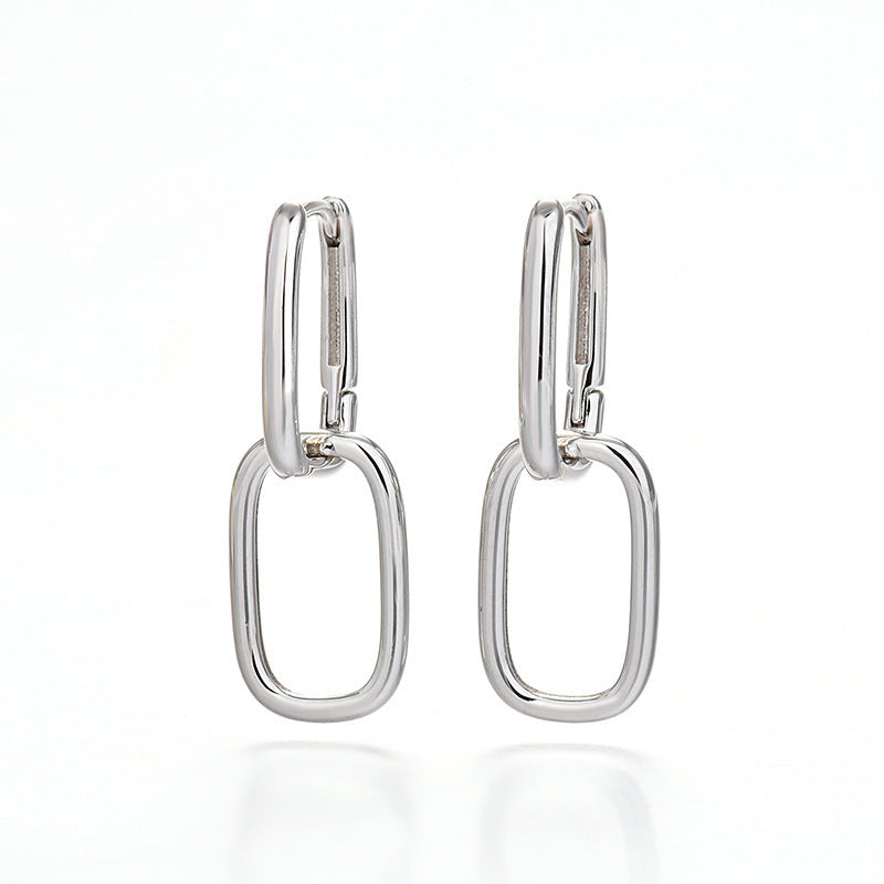 Geometric Ellipse Design Simple 925 Silver Needle Double Hoop Earrings