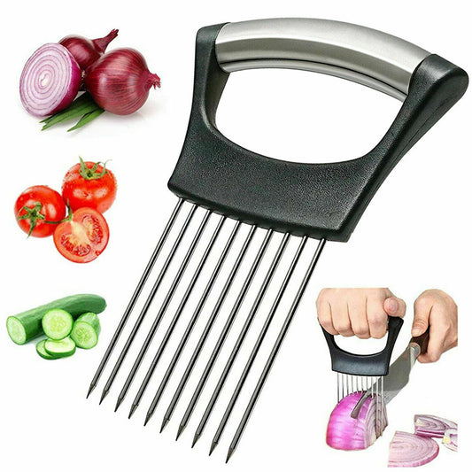 Food Slice Assistant - Stainless Steel Onion Holder Slicer Tomato Cutter Non-Slip