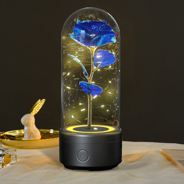 Kreatives 2-in-1-Rosenblüten-LED-Licht und Bluetooth-Lautsprecher Rose leuchtendes Nachtlicht-Ornament in Glasabdeckung