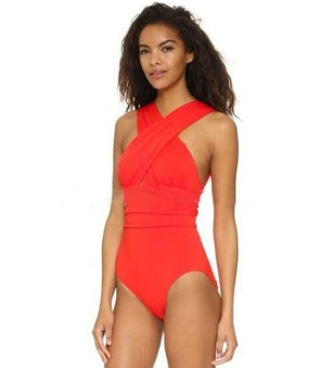 Sexy solid color pectoral cross swimsuit