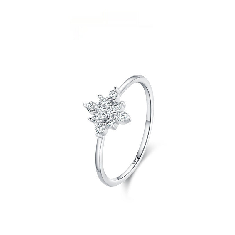 S925 Sterling Silver Simple Personalized Snowflake Female Elegant Sweet Fine Ring