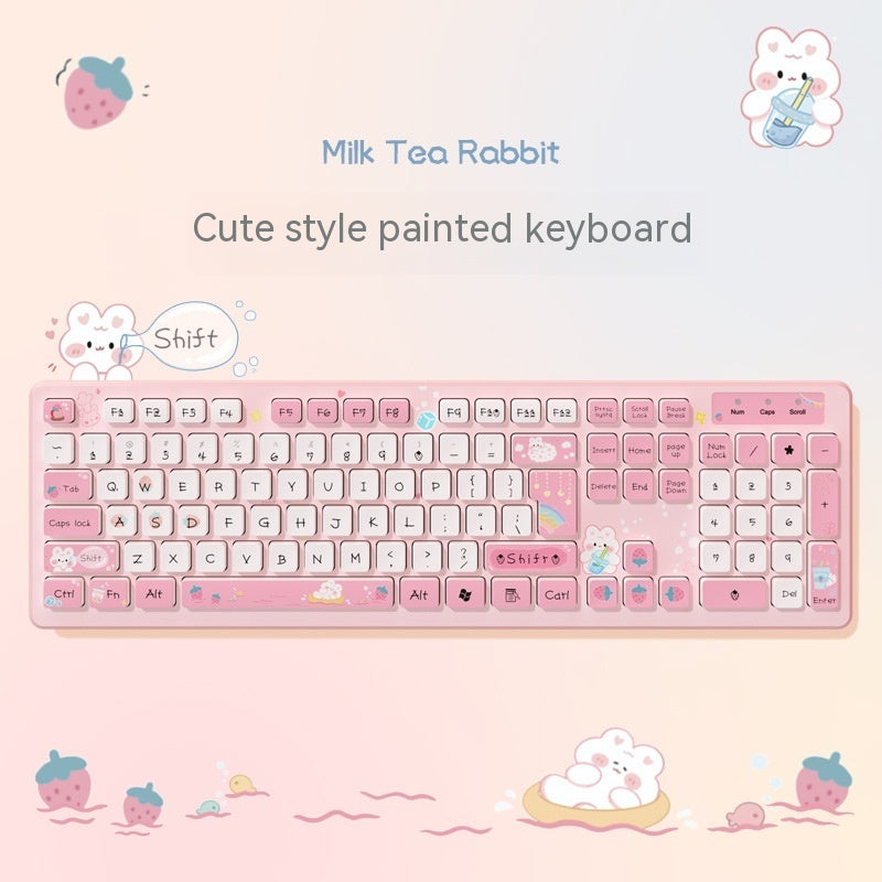 Milk Tea Rabbit Cute Chocolate Wired Keyboard