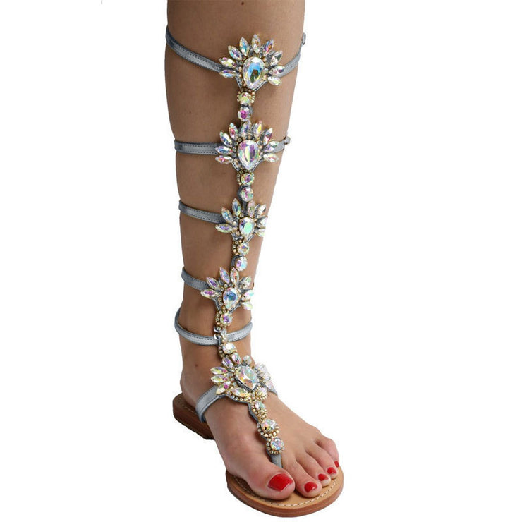 Summer New Fashion Rhinestone Flat Toe Roman Style Sandals Women