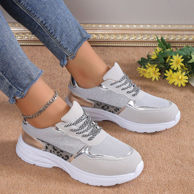 Damen-Sneakers mit Schnürung, atmungsaktives Mesh, flache Schuhe, modisch, lässig, leicht, Laufsportschuhe