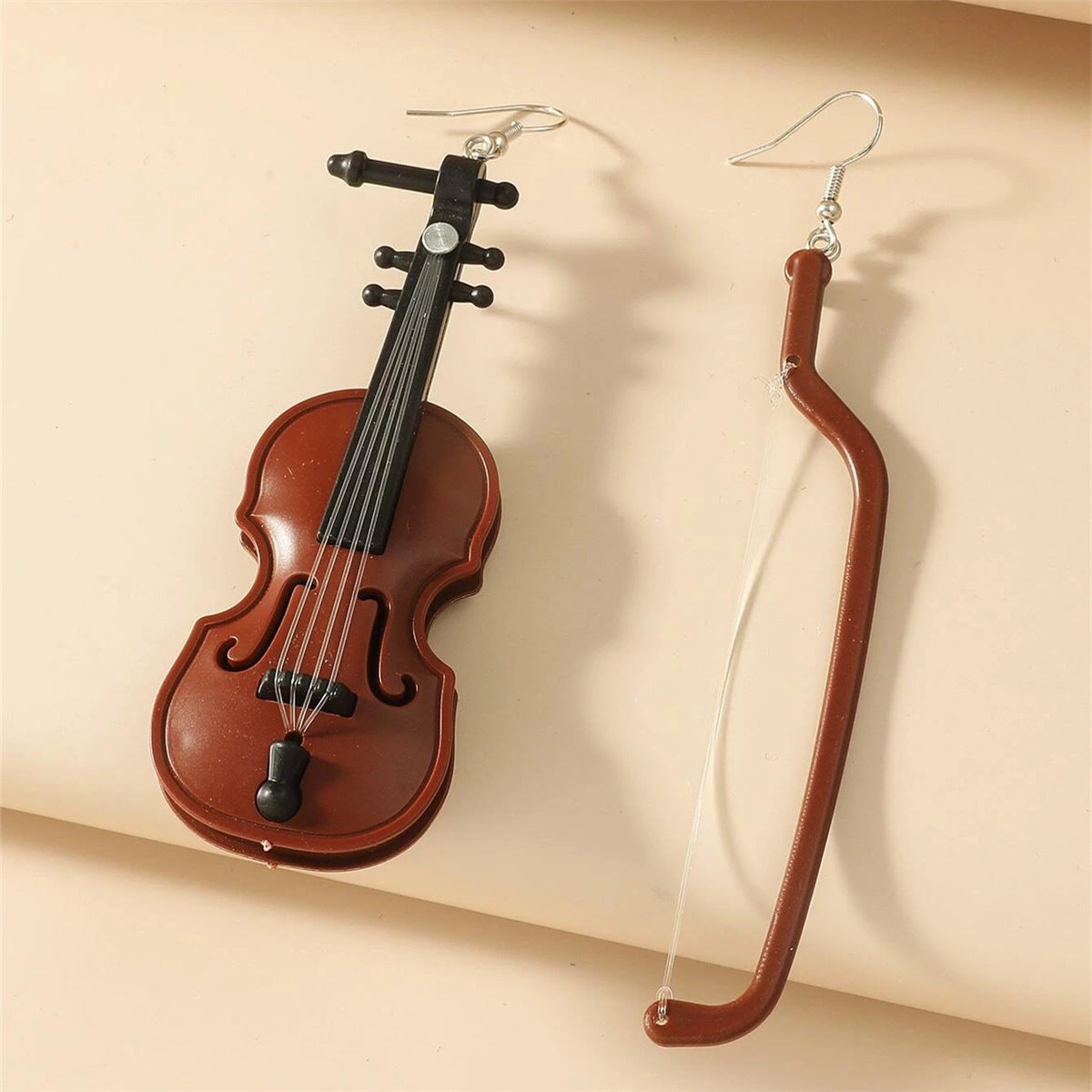 Asymmetric Wood Grain Violin Asymmetric Earrings