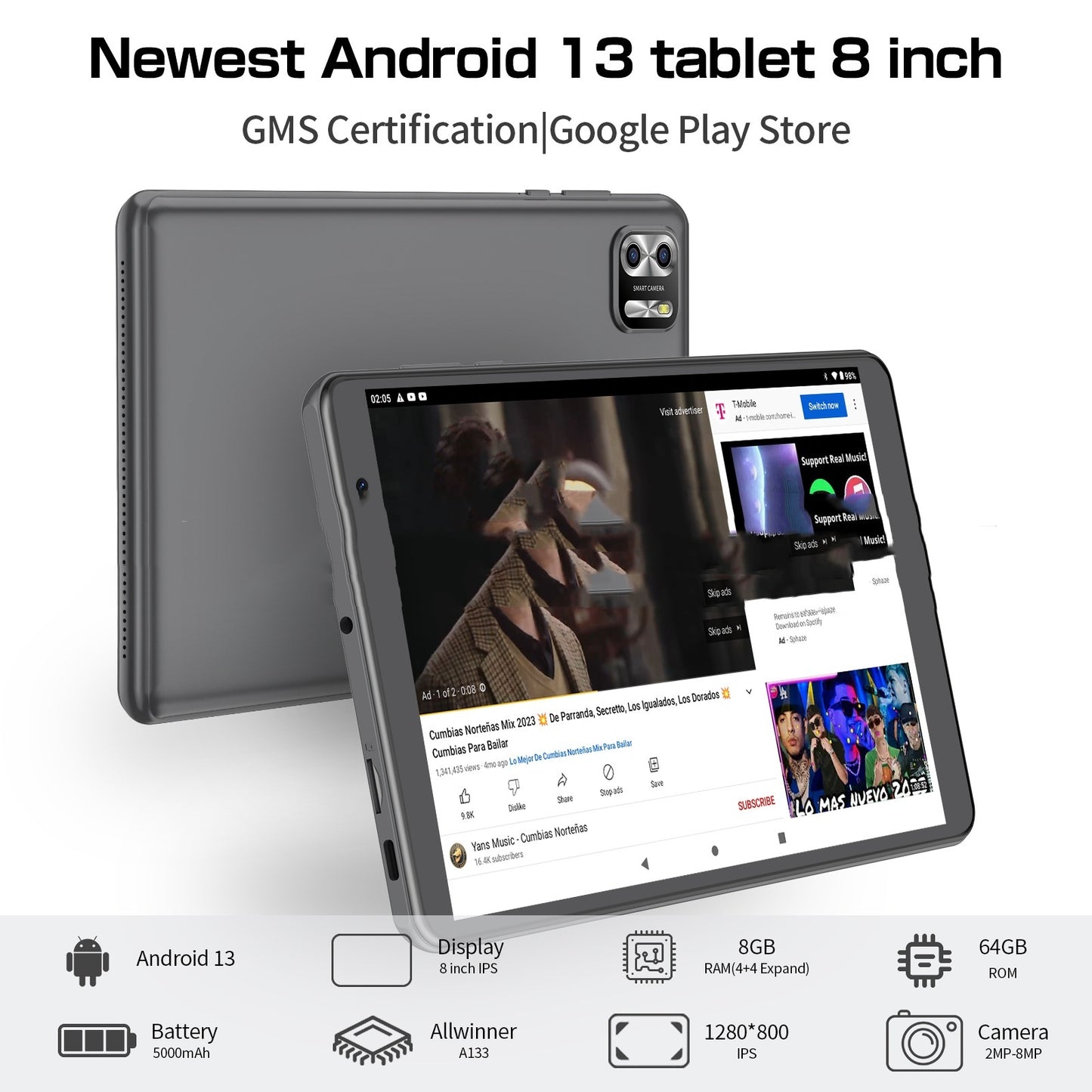 8 inch eight-core tablet PC Android 13 system 64g large capacity