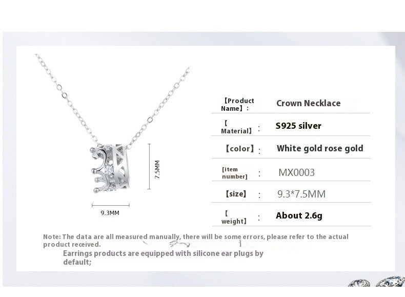 Simple Fashion Female Pendant S925 Sterling Silver Crown Necklace