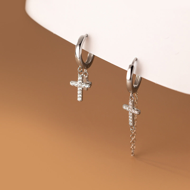 Short Cross Chain Ear Clip Women's Rhinestone Earrings