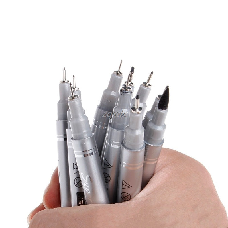 Tip Sizes Micron Needle Drawing Pen Waterproof Pigment Fi 10 Pieces