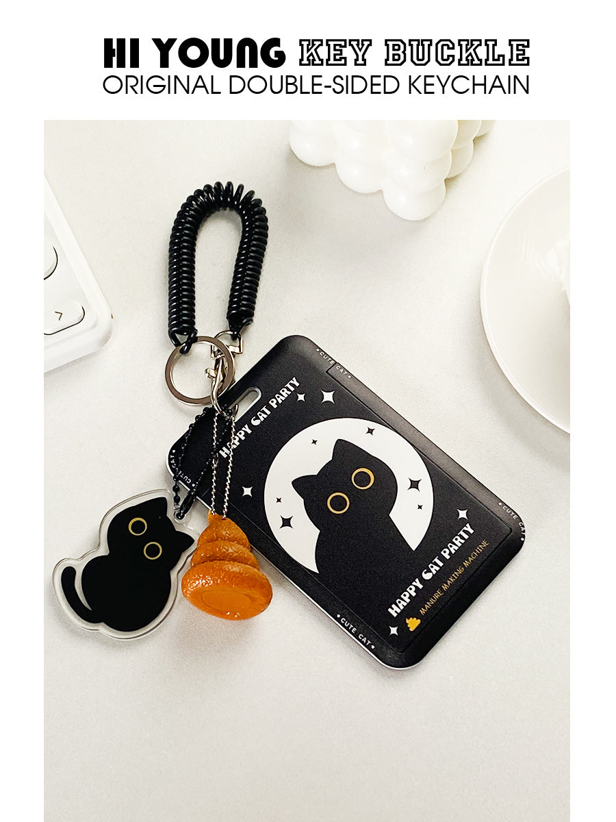 Original Cute Little Black Cat Portable Card Holder Bus Subway Canteen Student ID