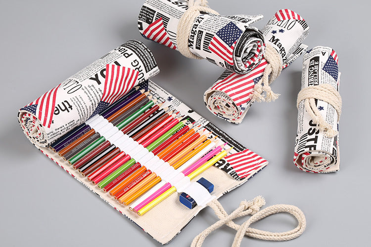 Canvas Pencil Wrap Roll Up Pen Holder Bag Storage Pouch Print with Custom Design