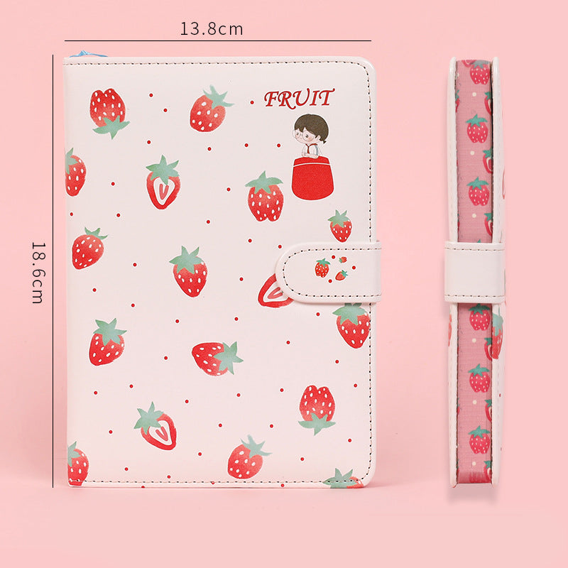 Fruit Print Notebook Planner Magnetic Buckle PU NoteBook Yearly Agenda Color Illustration Daily Plan Kawaii Stationery