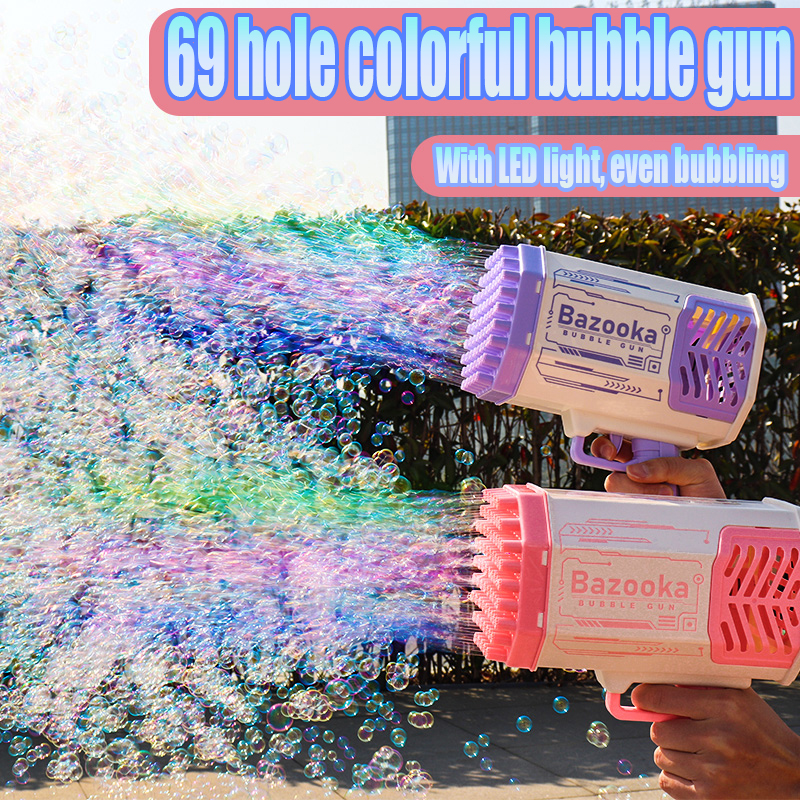 Soap Bubble Gun Rocket 69 Holes Automatic Blower with Light