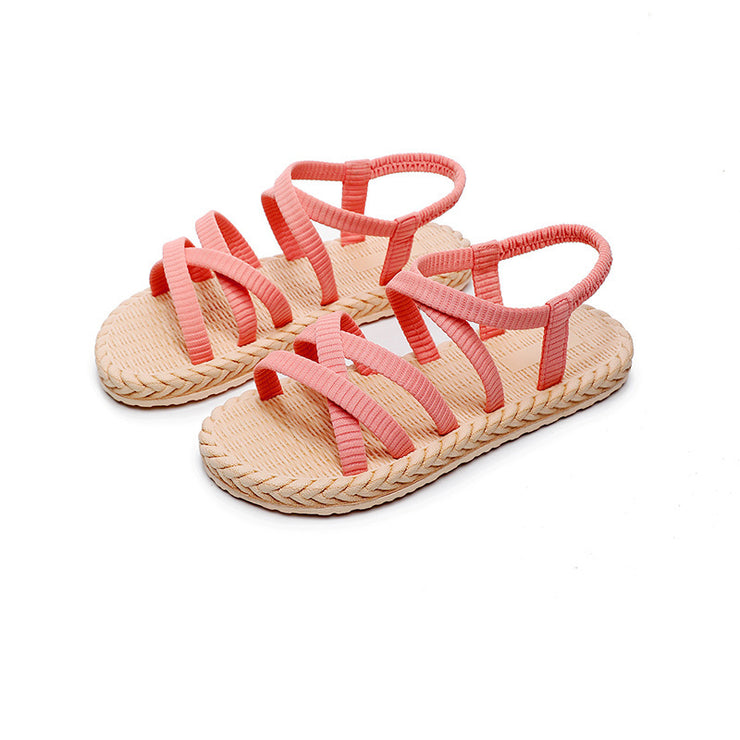 Sandalen Frauen Imitation Stroh Reise Strand