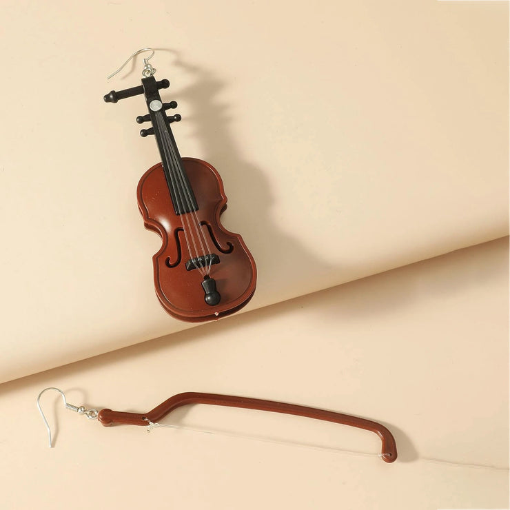 Asymmetric Wood Grain Violin Asymmetric Earrings