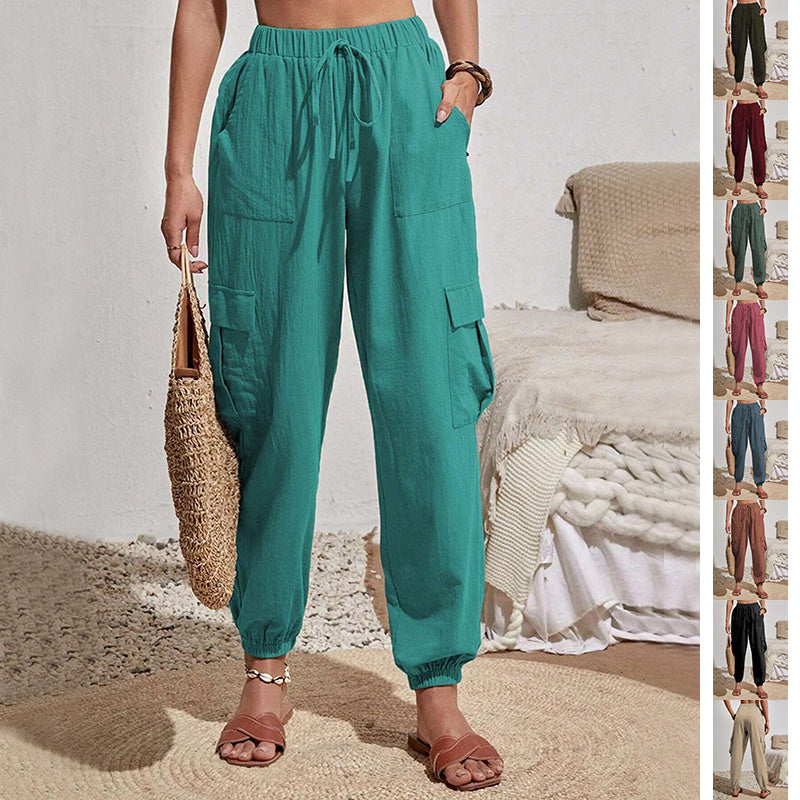 Drawstring pants with pockets for summer, casual, versatile