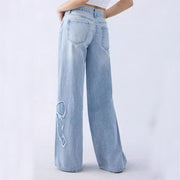 Gerade Hose, bestickte, seitlich ausgefranste Schmetterlings-Jeans, Street-Design, Hot Girl Baggy Pants