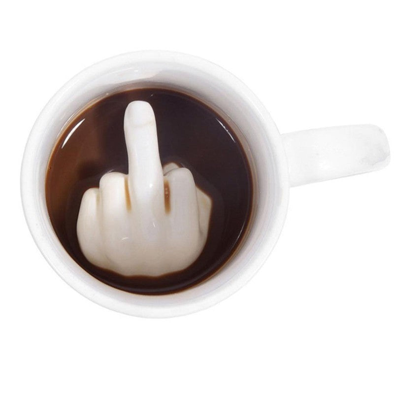 Kreatives Design, weißer Mittelfinger-Kaffeetasse