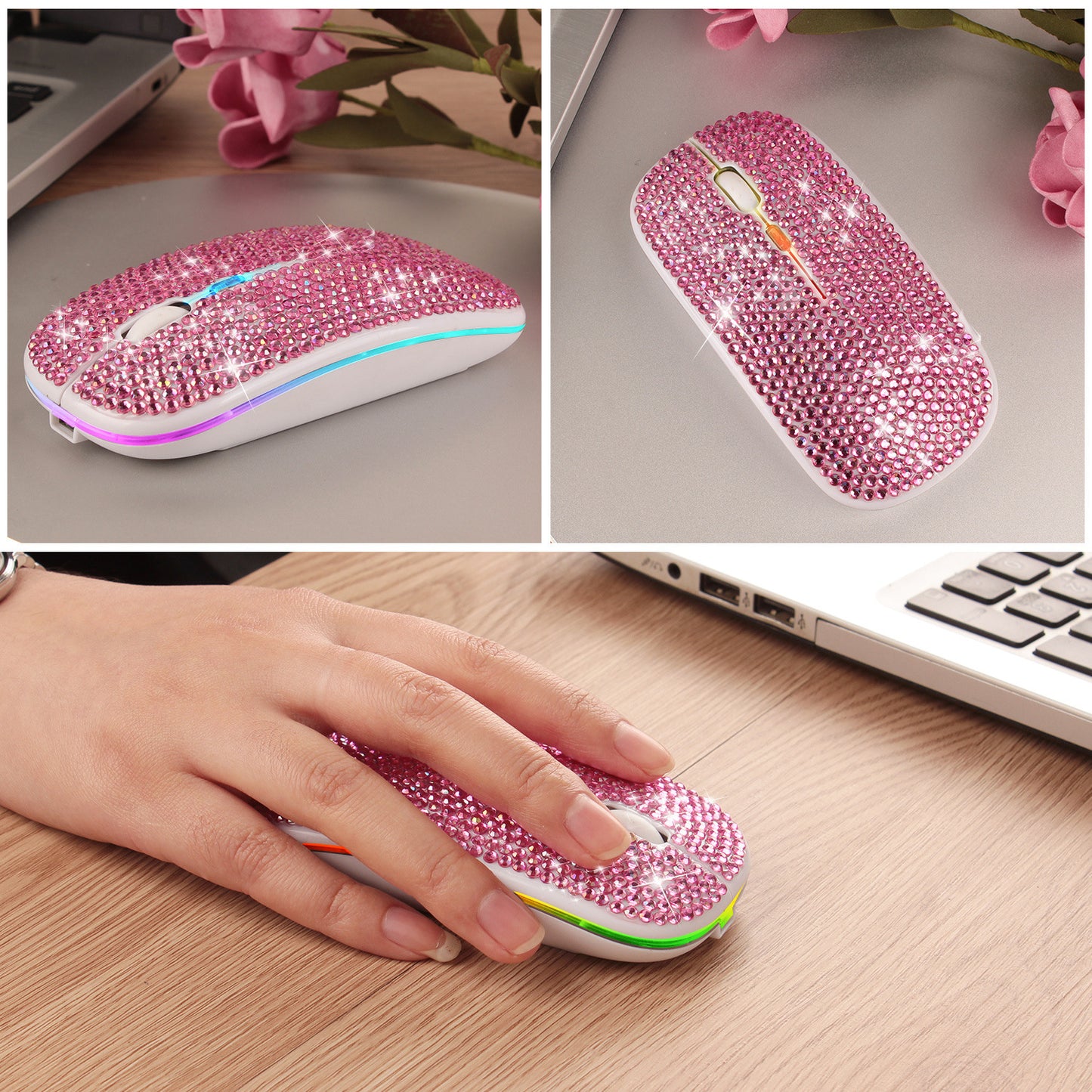 Rechargeable, Mouse with Crystal Rhinestones