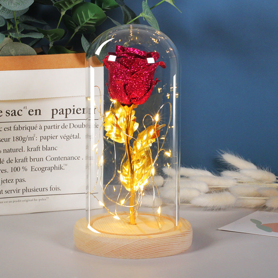 Valentines Day Gift For Girlfriend Eternal Rose Flowers LED Light In Glass Cover Day Wedding Decoration Favors Mother Day Female Gift Gift