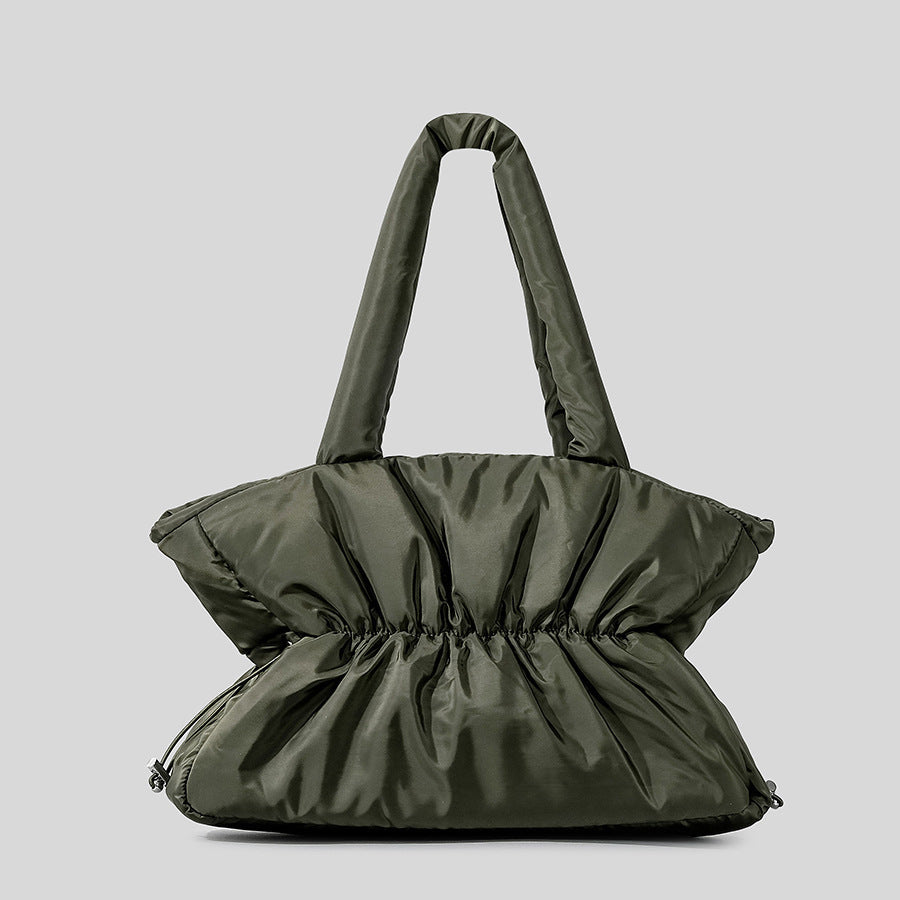 Autumn and winter pleated cotton filled large capacity handbag for women