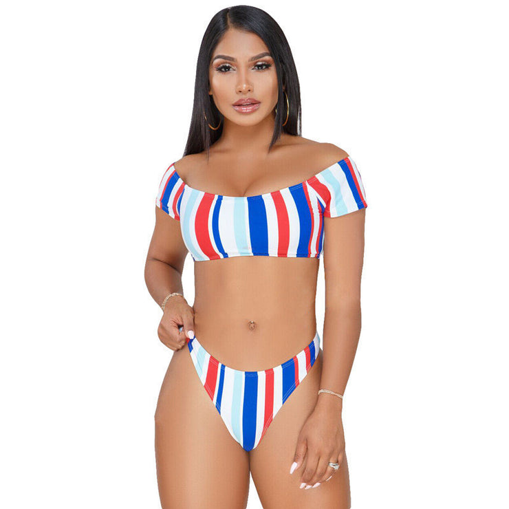 Split Bikini Striped Zweiteiler