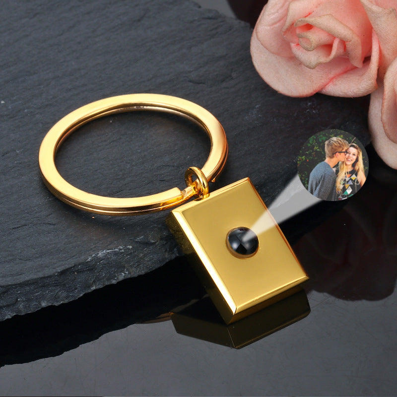 Customized Square Keychain Pendant with Bracelet Projection Color Photo