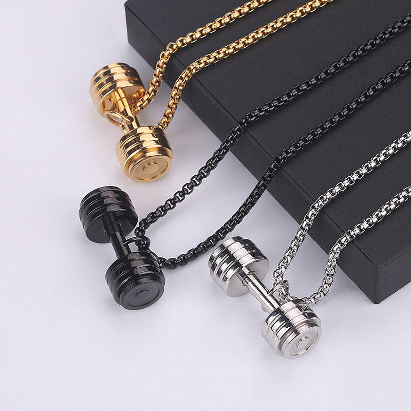 Titanium Steel Sports Dumbbell Necklace