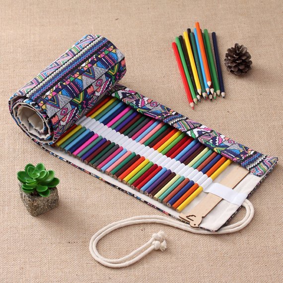 Canvas Pencil Wrap Roll Up Pen Holder Bag Storage Pouch Print with Custom Design